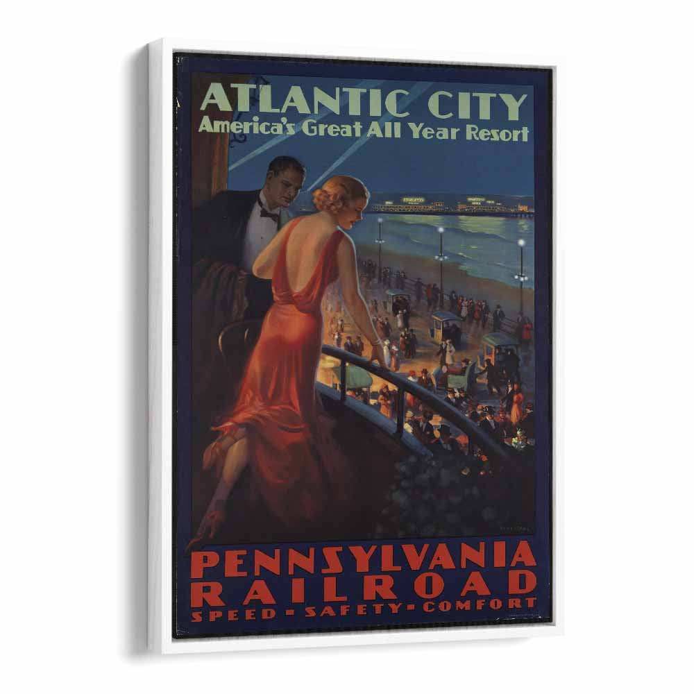 Atlantic City  Retro Travel Posters in White Floater Frame