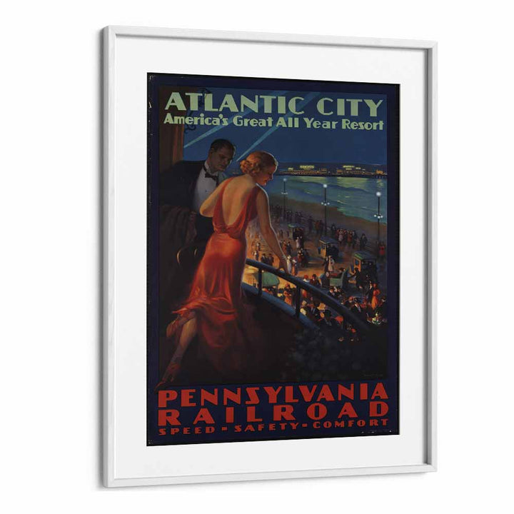 Atlantic City  Retro Travel Posters in White Frame With Mount