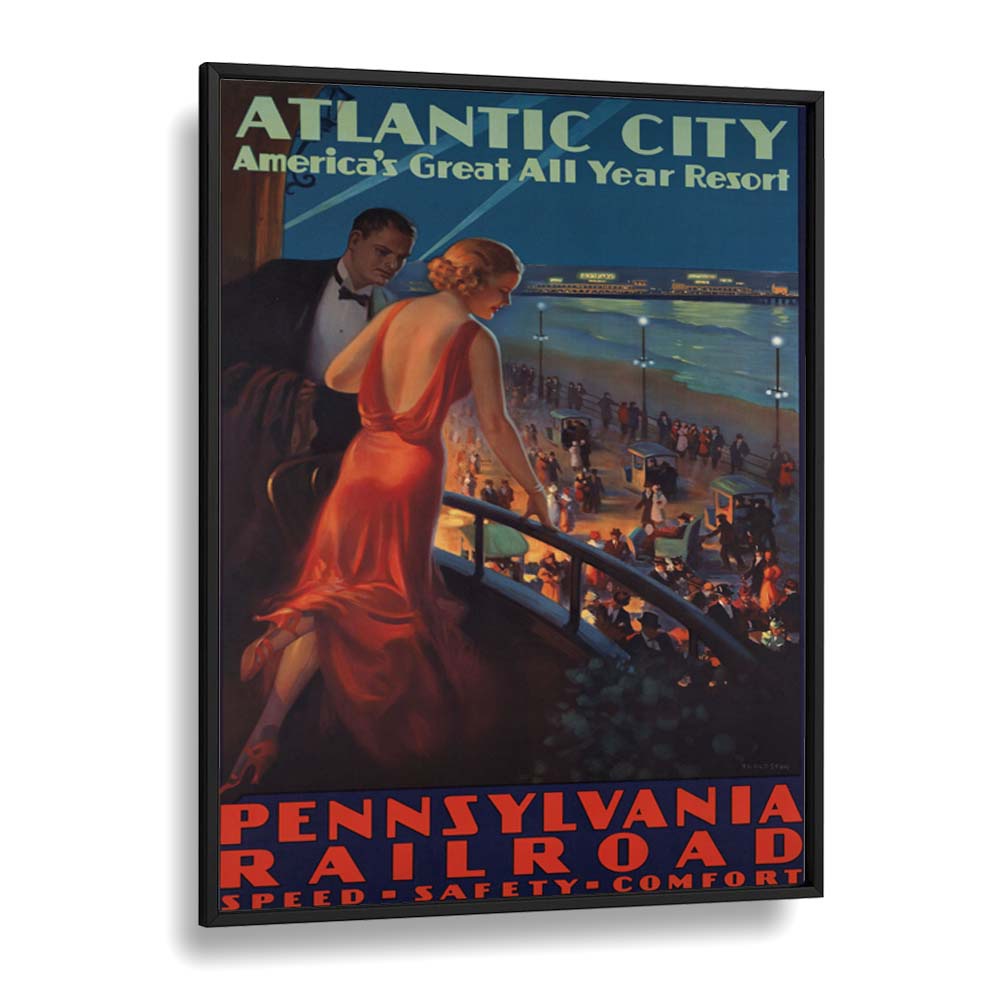 Atlantic City  Retro Travel Posters in Black Plain Frame