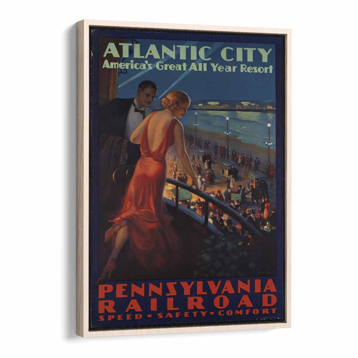 Atlantic City  Retro Travel Posters in Oak Wood Floater Frame