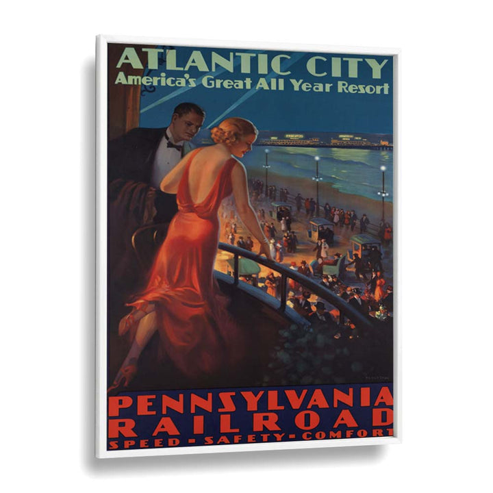 Atlantic City  Retro Travel Posters in White Plain Frame