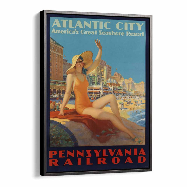 Atlantic City-pennsylvania Railroad  Retro Travel Posters in Black Floater Frame