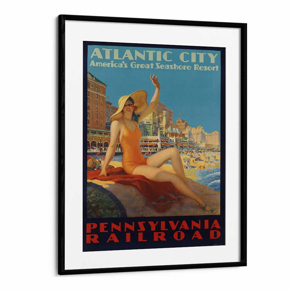 Atlantic City-pennsylvania Railroad  Retro Travel Posters in Black Frame With Mount