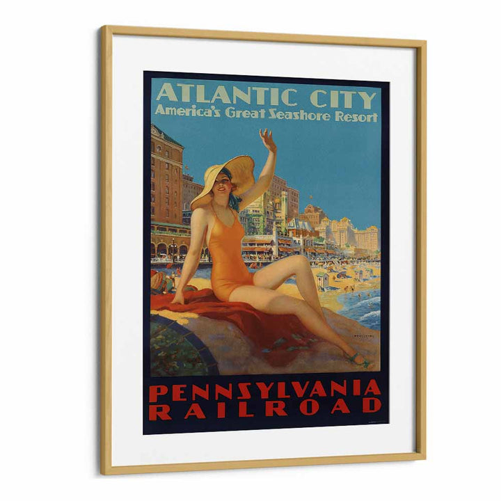 Atlantic City-pennsylvania Railroad  Retro Travel Posters in Oak Wood Frame With Mount