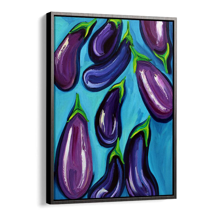 Aubergines Rain by Alice Straker Kitchen Posters Kitchen Art Prints in Black Floater Frame