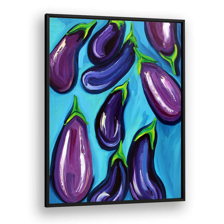 Aubergines Rain by Alice Straker Kitchen Posters Kitchen Art Prints in Black Plain Frame