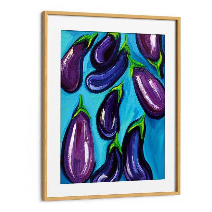 Aubergines Rain by Alice Straker Kitchen Posters Kitchen Art Prints in Oak Wood Frame With Mount