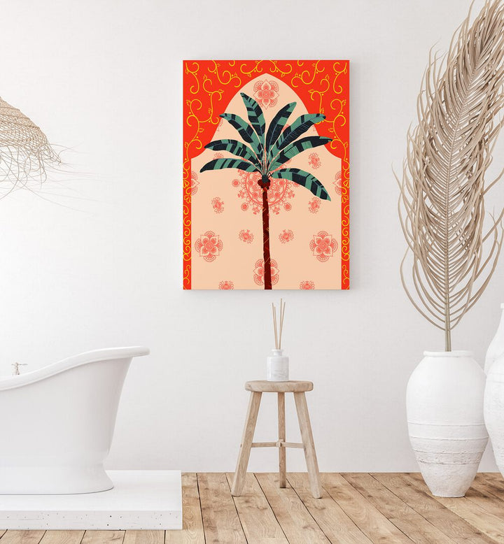 Auspicious By Uma Gokhale Art Prints in White Plain Frame on  a white wall beside a plant