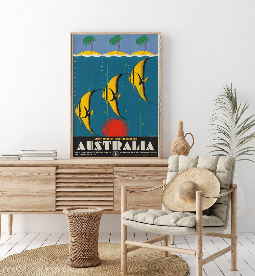 Australia Retro Vintage Travel Vintage Travel Posters in Oak Wood Plain Frame