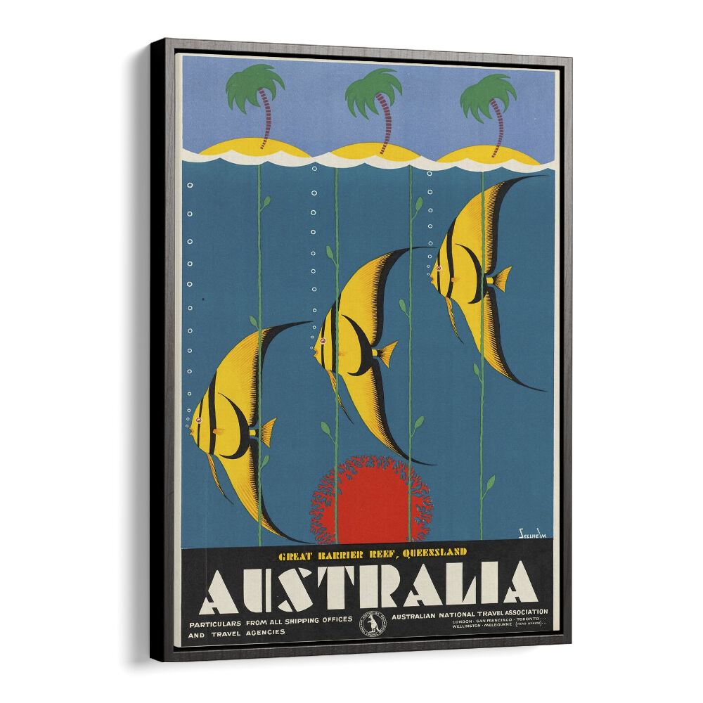 Australia Retro Vintage Travel Vintage Travel Posters in Black Floater Frame