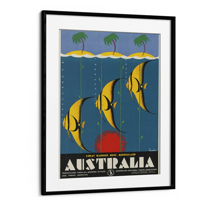 Australia Retro Vintage Travel Vintage Travel Posters in Black Frame With Mount