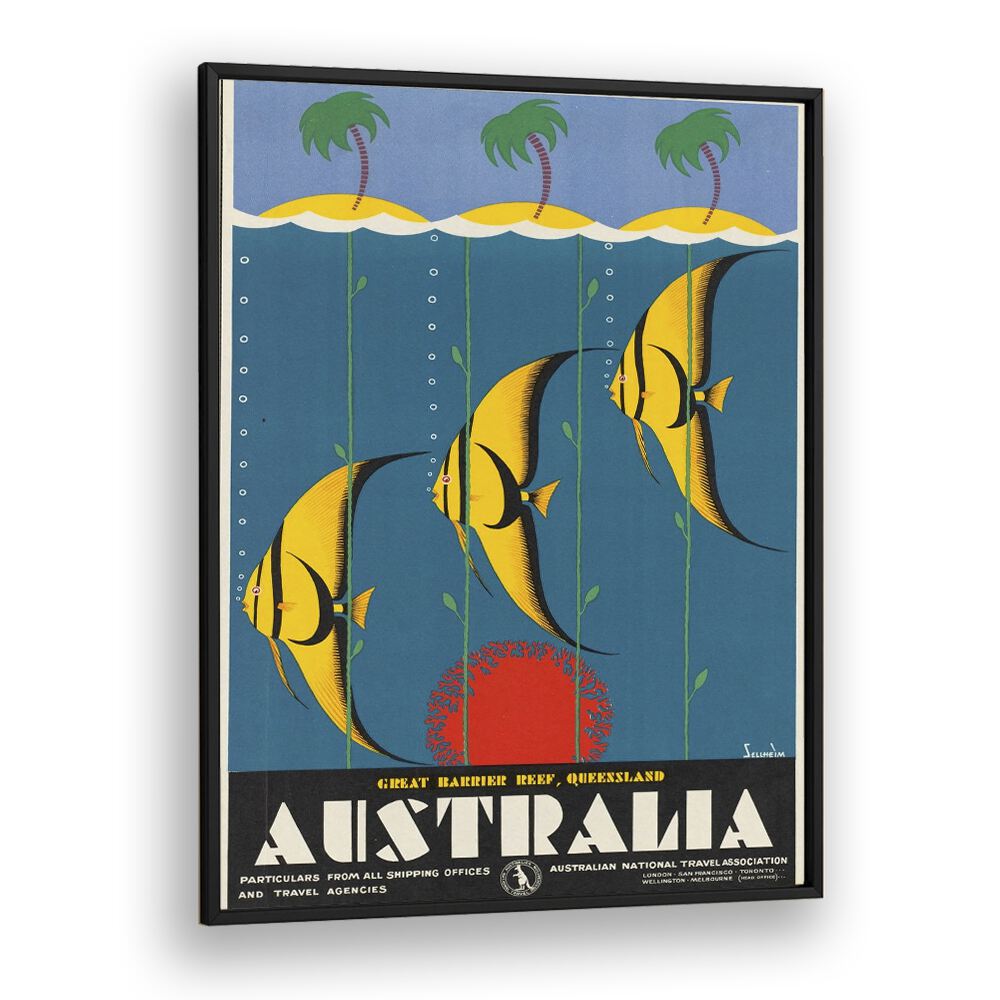 Australia Retro Vintage Travel Vintage Travel Posters in Black Plain Frame