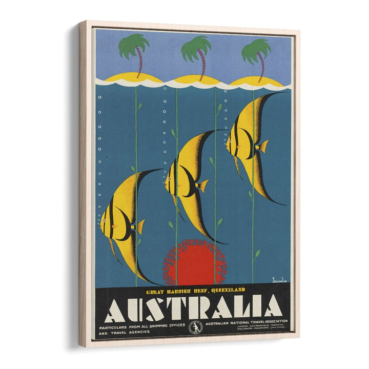 Australia Retro Vintage Travel Vintage Travel Posters in Oak Wood Floater Frame