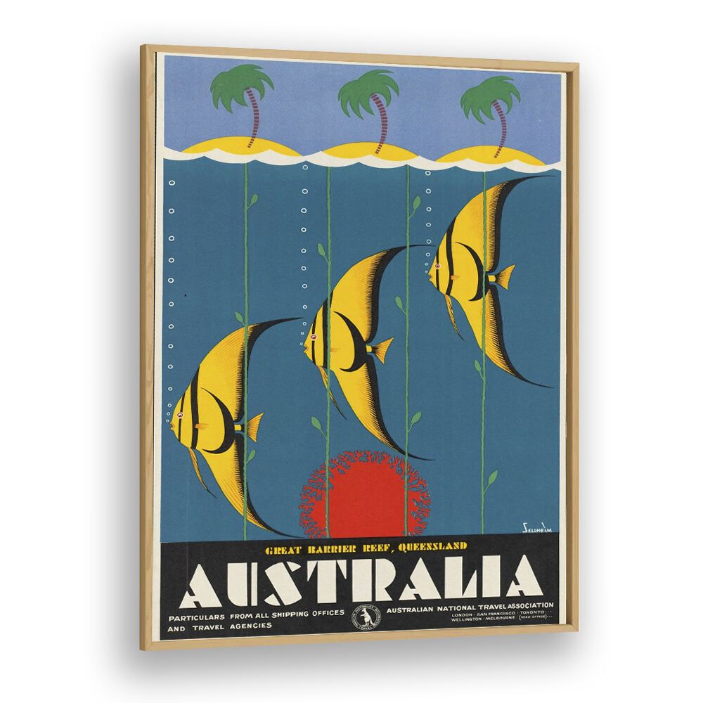 Australia Retro Vintage Travel Vintage Travel Posters in Oak Wood Plain Frame