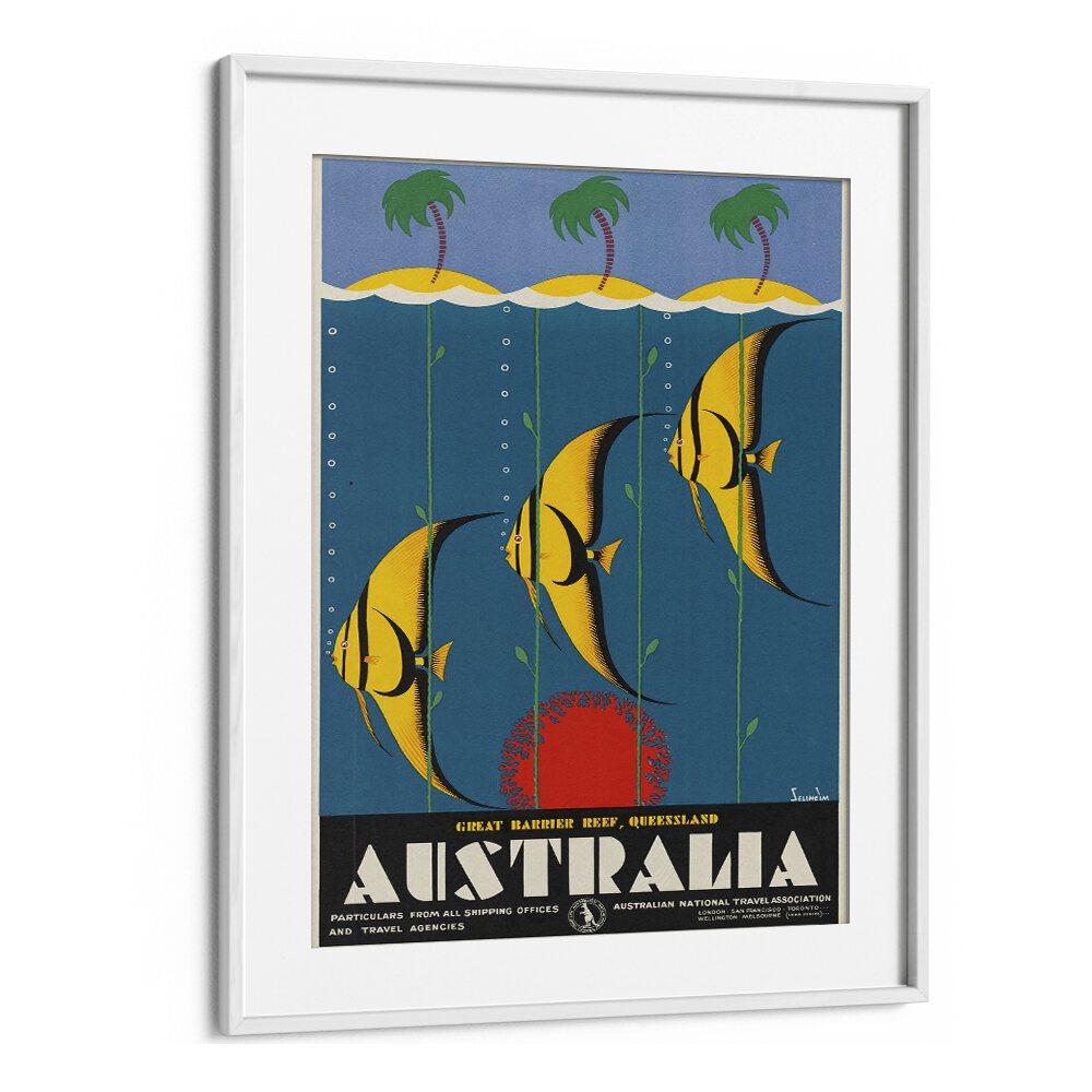 Australia Retro Vintage Travel Vintage Travel Posters in White Frame With Mount