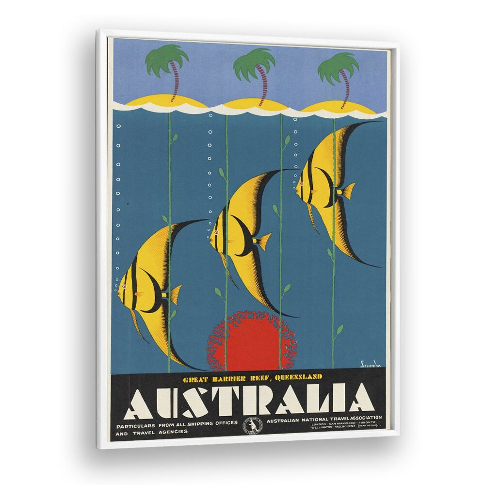 Australia Retro Vintage Travel Vintage Travel Posters in White Plain Frame