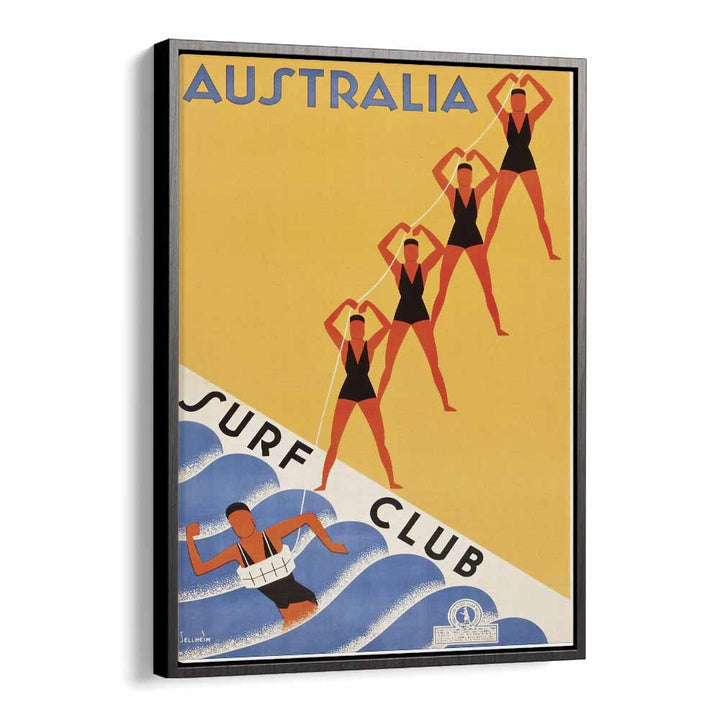 Australia Surf Club  Retro Travel Posters in Black Floater Frame