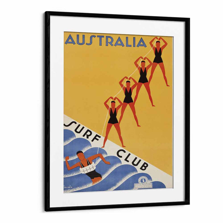 Australia Surf Club  Retro Travel Posters in Black Frame With Mount