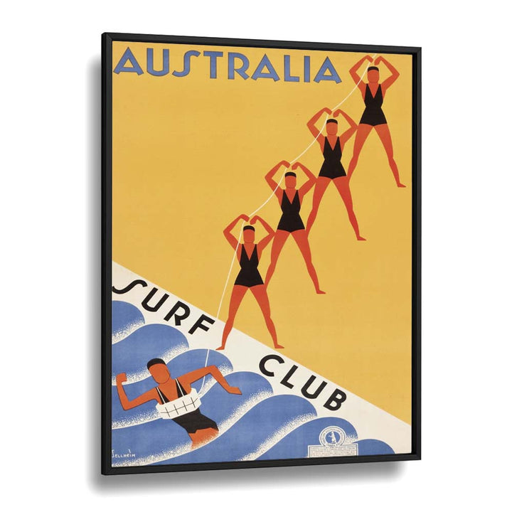 Australia Surf Club  Retro Travel Posters in Black Plain Frame