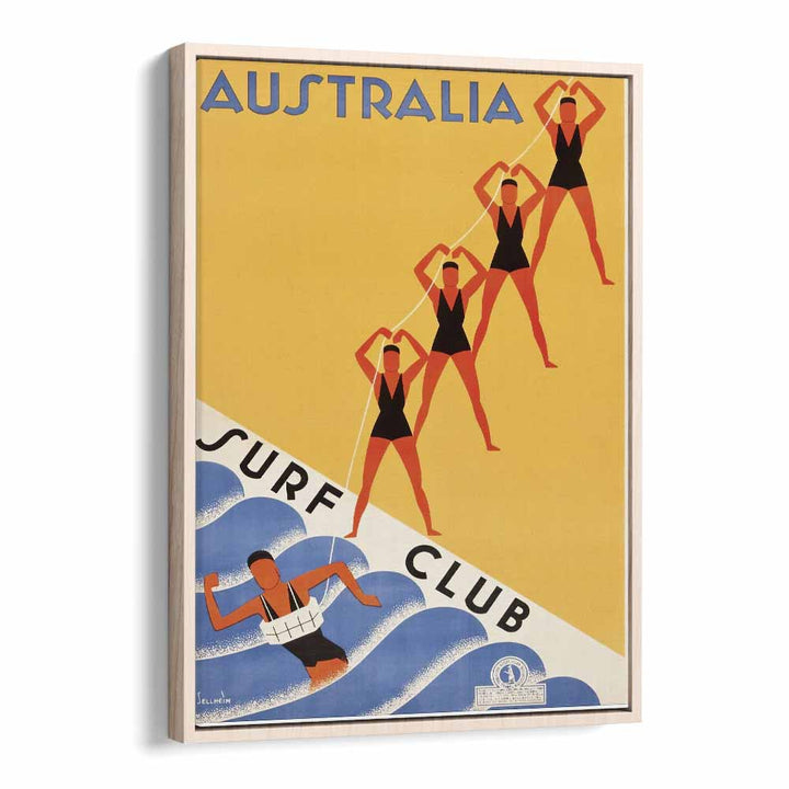 Australia Surf Club  Retro Travel Posters in Oak Wood Floater Frame