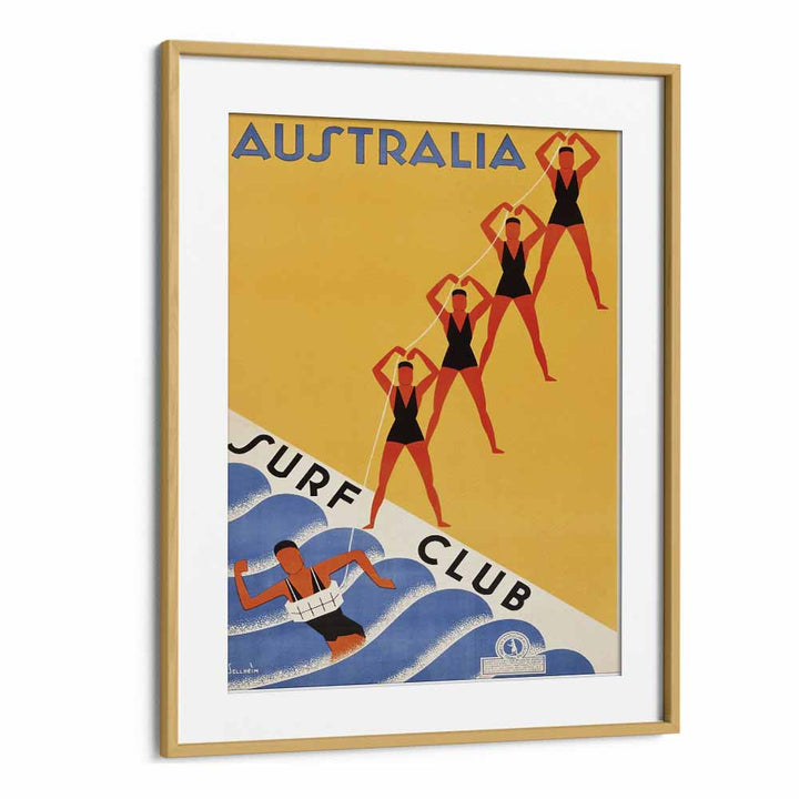 Australia Surf Club  Retro Travel Posters in Oak Wood Frame With Mount