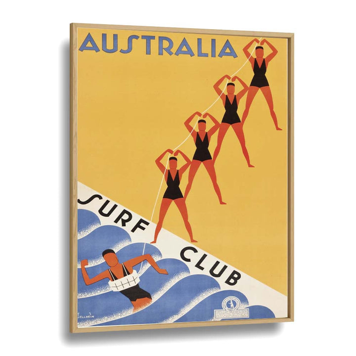 Australia Surf Club  Retro Travel Posters in Oak Wood Plain Frame