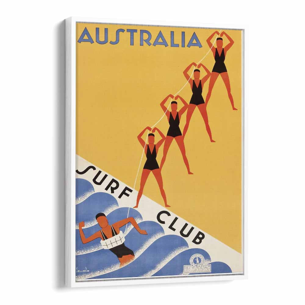 Australia Surf Club  Retro Travel Posters in White Floater Frame