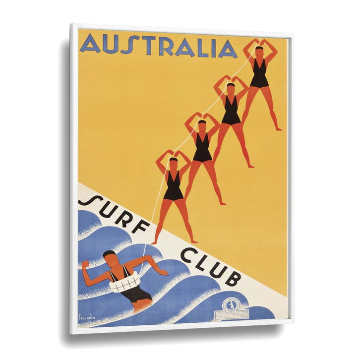 Australia Surf Club  Retro Travel Posters in White Plain Frame