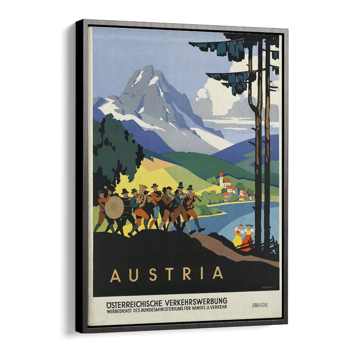 Austria Retro Vintage Travel Travel Posters in Black Floater Frame