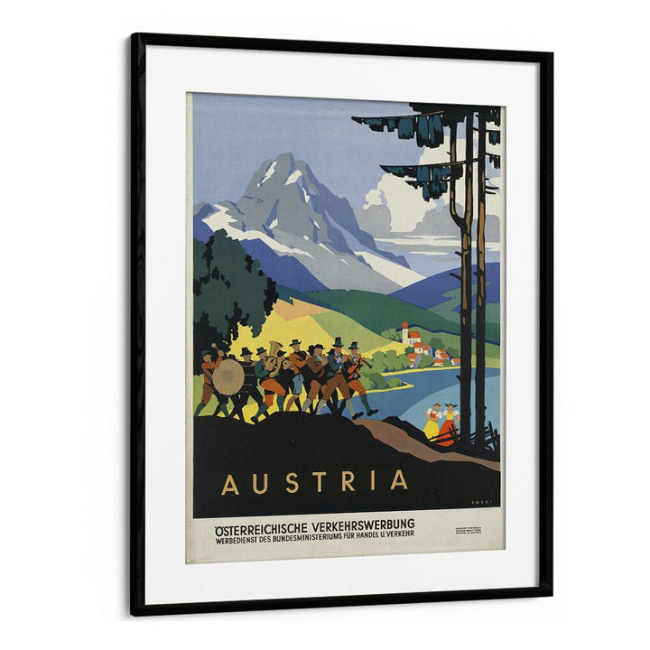 Austria Retro Vintage Travel Travel Posters in Black Frame With Mount