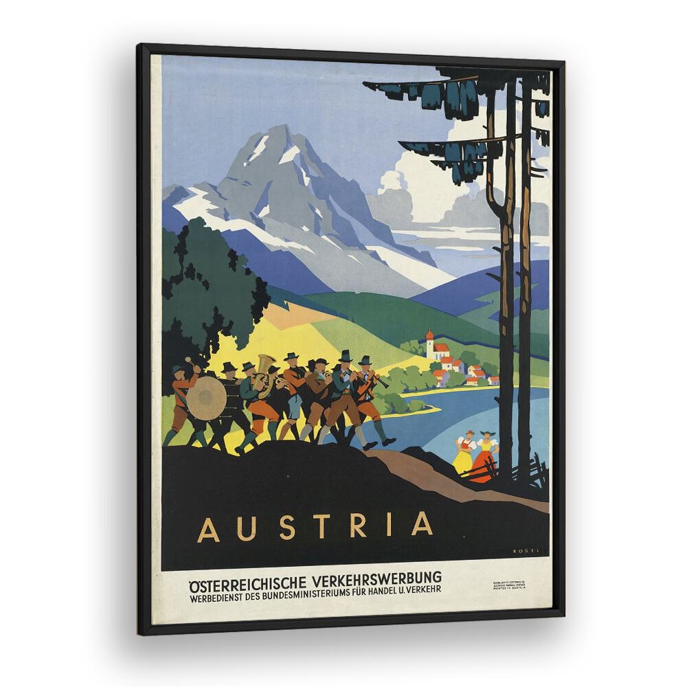 Austria Retro Vintage Travel Travel Posters in Black Plain Frame