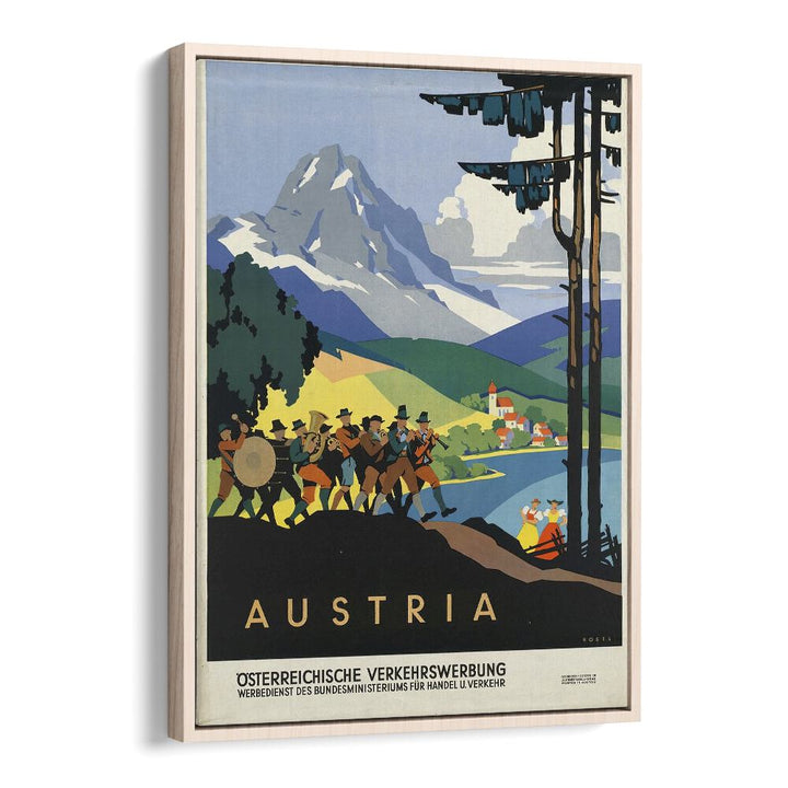 Austria Retro Vintage Travel Travel Posters in Oak Wood Floater Frame