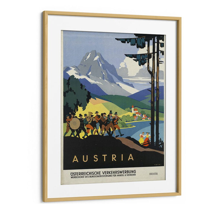 Austria Retro Vintage Travel Travel Posters in Oak Wood Frame With Mount