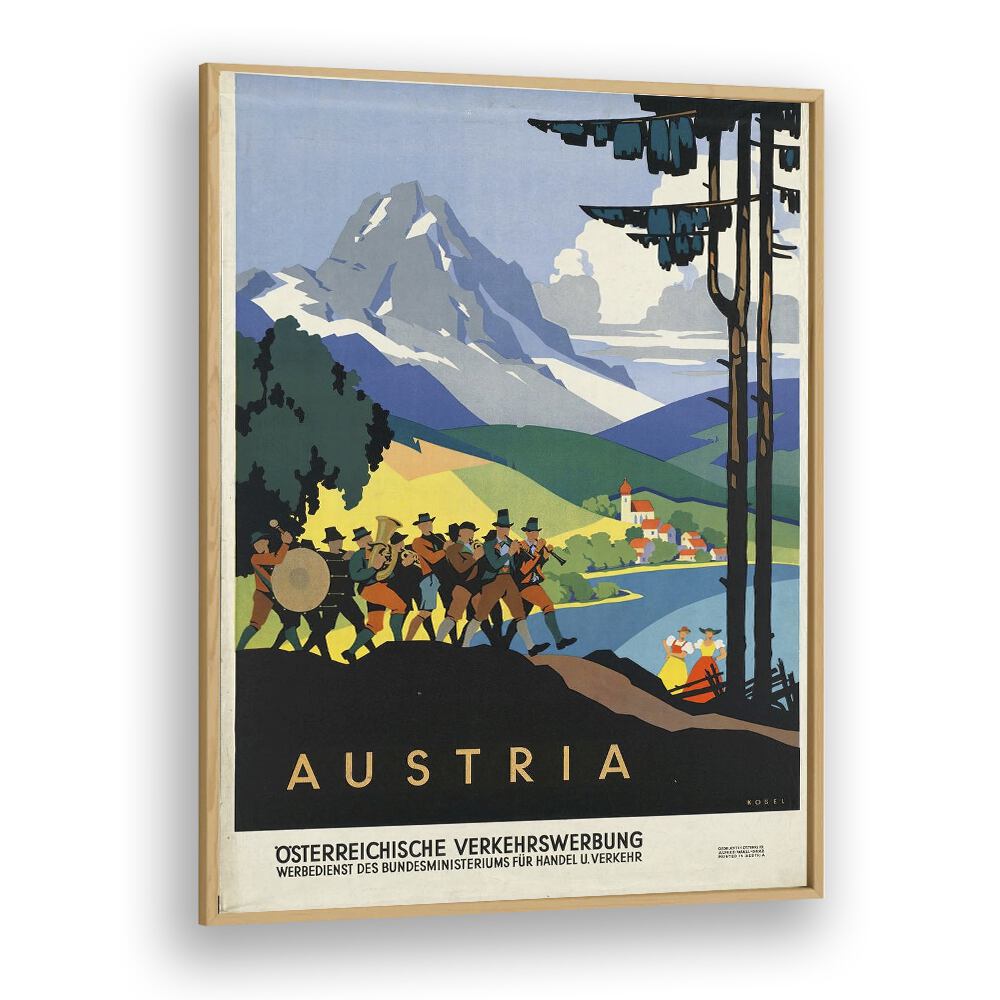 Austria Retro Vintage Travel Travel Posters in Oak Wood Plain Frame