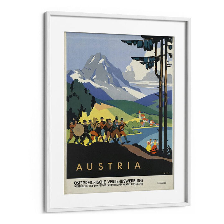 Austria Retro Vintage Travel Travel Posters in White Frame With Mount