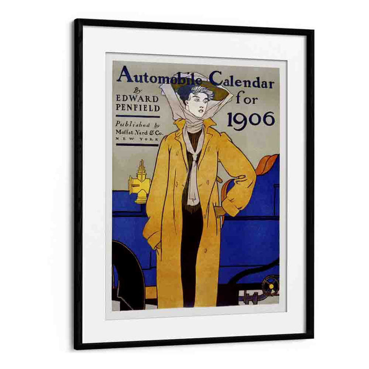 Automobile Calendar For 1906 Ca. 1905 Vintage Paintings in Black Frame With Mount