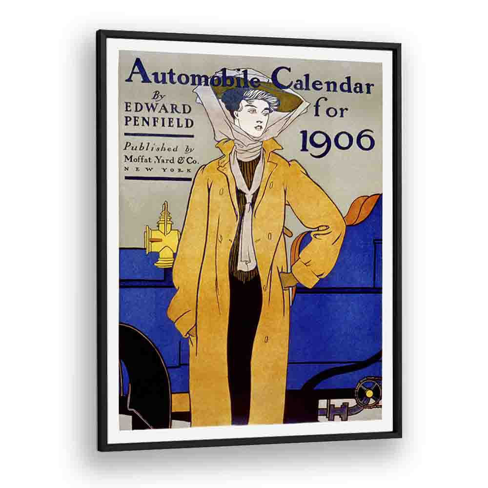 Automobile Calendar For 1906 Ca. 1905 Vintage Paintings in Black Plain Frame