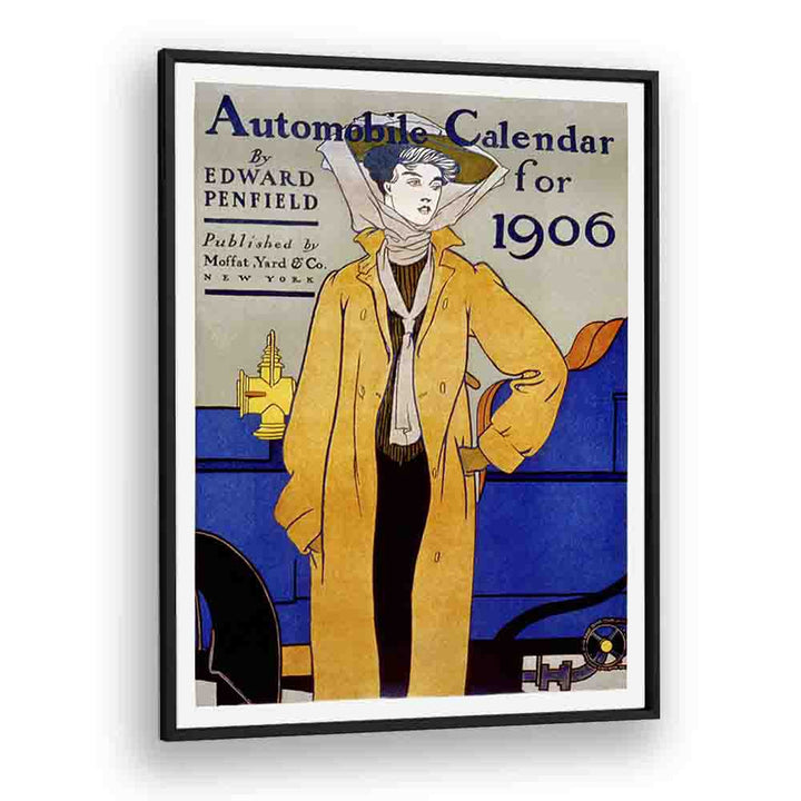 Automobile Calendar For 1906 Ca. 1905 Vintage Paintings in Black Plain Frame