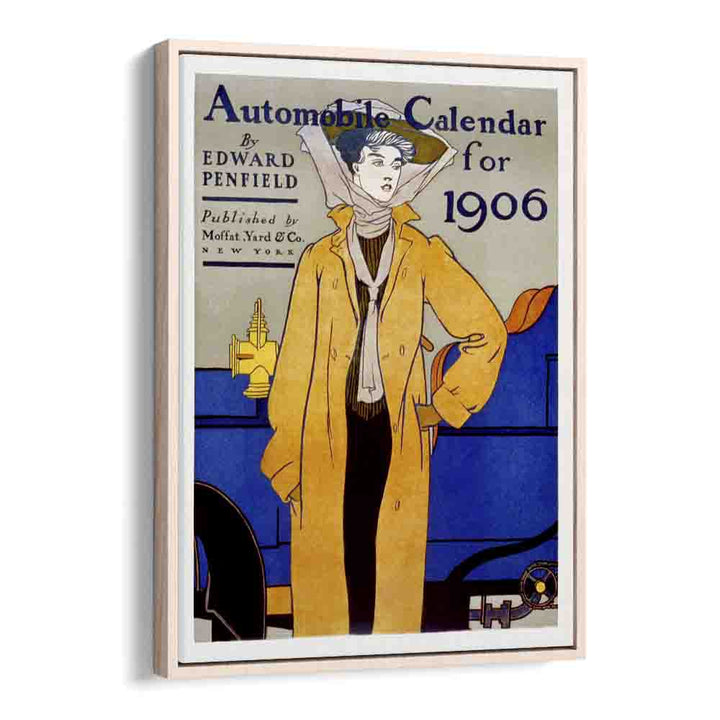 Automobile Calendar For 1906 Ca. 1905 Vintage Paintings in Oak Wood Floater Frame
