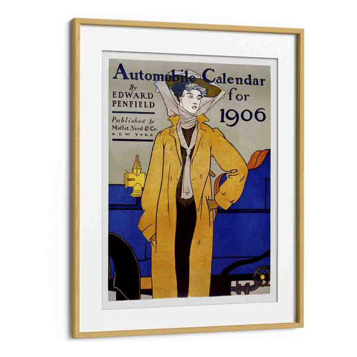Automobile Calendar For 1906 Ca. 1905 Vintage Paintings in Oak Wood Frame With Mount