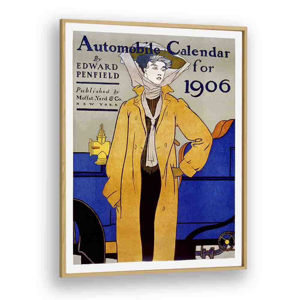 Automobile Calendar For 1906 Ca. 1905 Vintage Paintings in Oak Wood Plain Frame