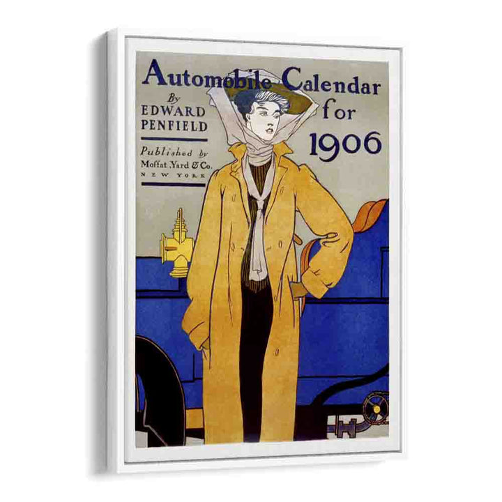 Automobile Calendar For 1906 Ca. 1905 Vintage Paintings in White Floater Frame
