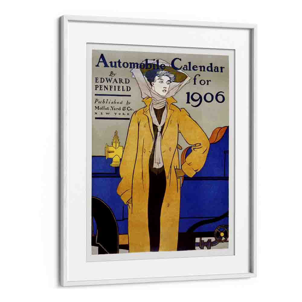 Automobile Calendar For 1906 Ca. 1905 Vintage Paintings in White Frame With Mount