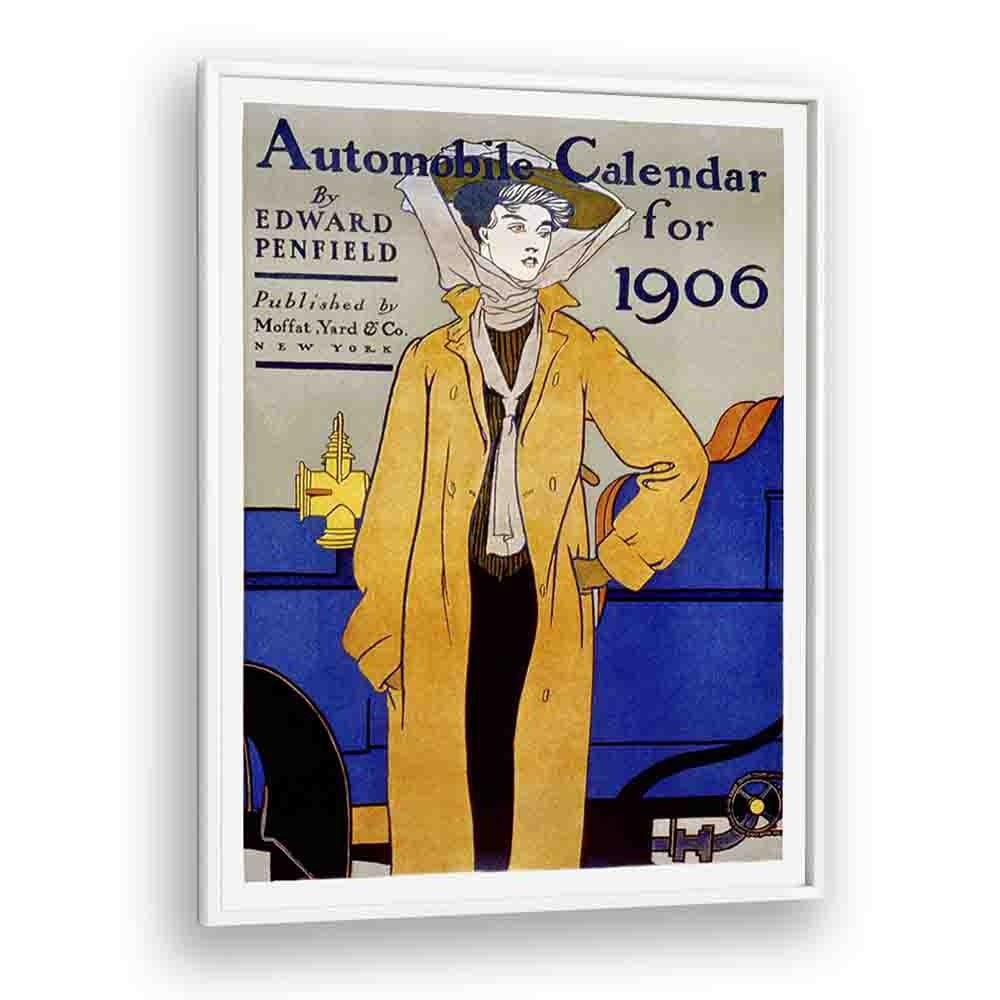 Automobile Calendar For 1906 Ca. 1905 Vintage Paintings in White Plain Frame