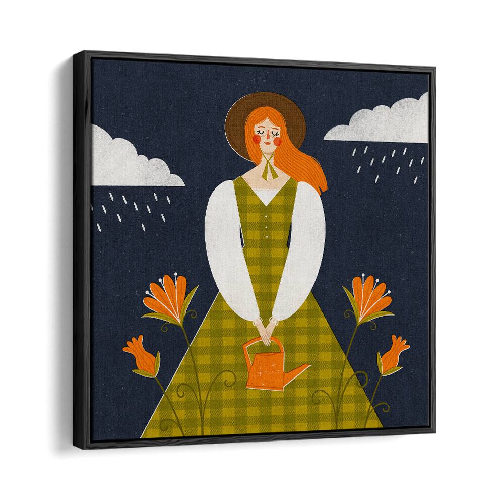 Autumn Girl By Julia Leister Women Illustration Paintings in Black Floater Frame