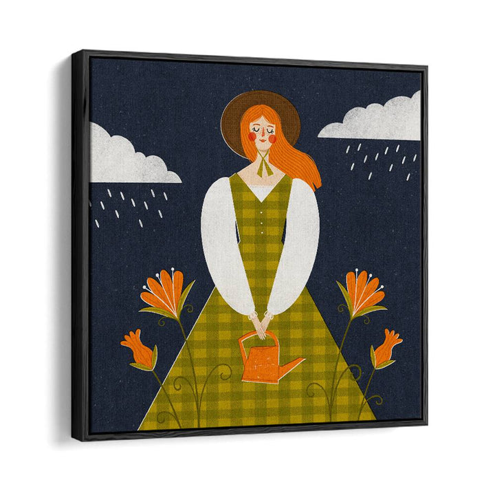 Autumn Girl By Julia Leister Women Illustration Paintings in Black Floater Frame