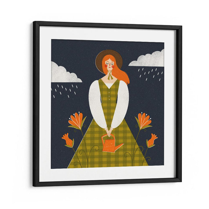 Autumn Girl By Julia Leister Women Illustration Paintings in Black Frame With Mount