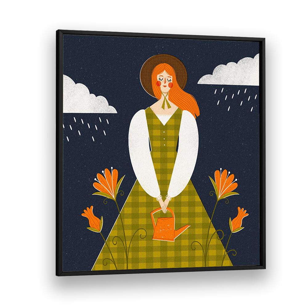 Autumn Girl By Julia Leister Women Illustration Paintings in Black Plain Frame