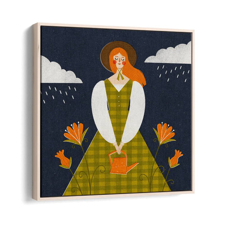 Autumn Girl By Julia Leister Women Illustration Paintings in Oak Wood Floater Frame