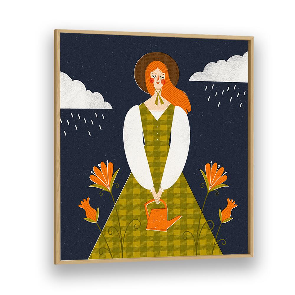 Autumn Girl By Julia Leister Women Illustration Paintings in Oak Wood Plain Frame